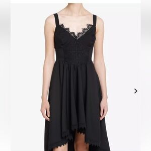 Thorn & Fable Gothic Black Lace Cross Bodice Hi-Low A-Line Fit Flare Dress Jr L